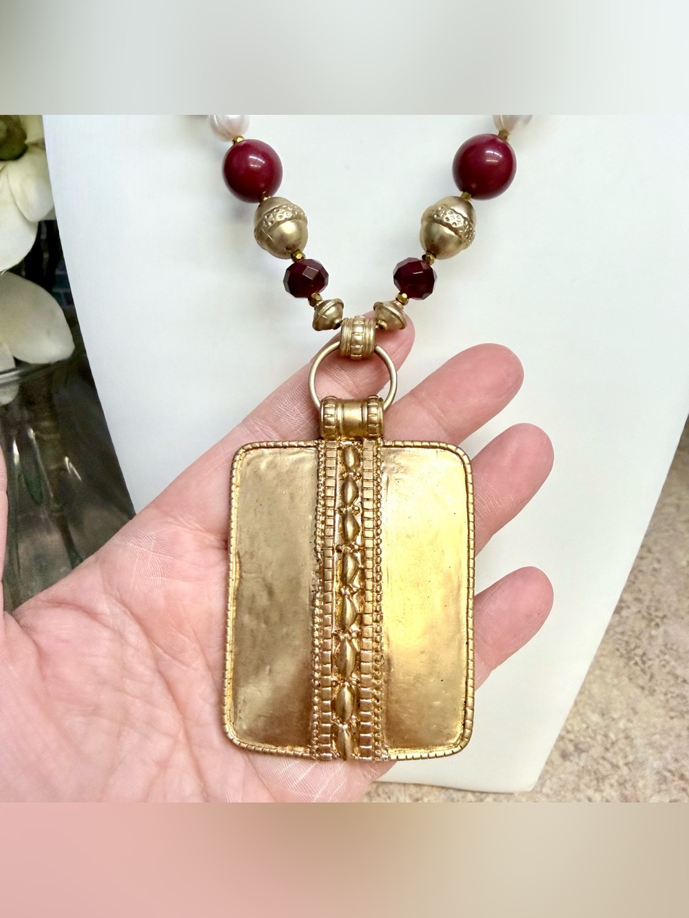 Chico’s Merlot and gold tone statement necklace - Picture 2 of 5